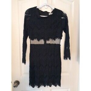 Ivivi  Goth Large Black Lace Midi Mesh See Thru Middle Fringe Hem Dress.  B60